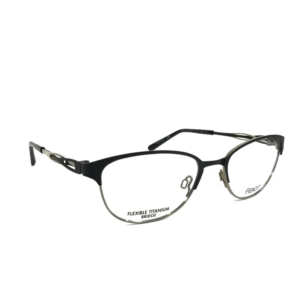 Flexon Eyeglasses Frames CLAUDETTE 001 Black Gold Cat Eye Full Rim 52-18-135